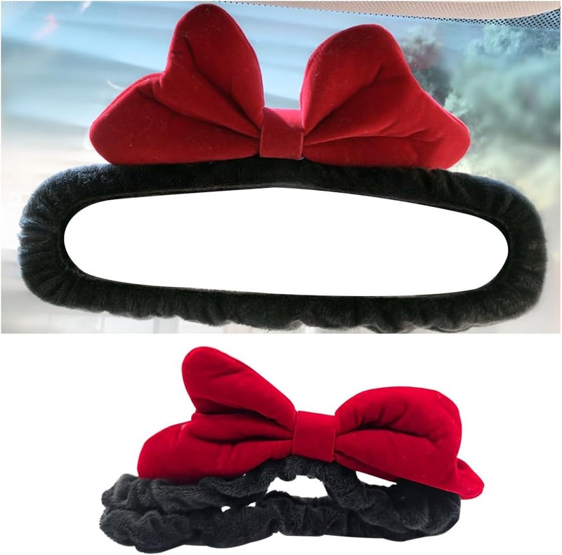 Bittwee Car Rearview Mirror Cover, Auto Interior Elastic Comfortable Rear View Mirror Protector Decorative Accessories for Girls Women Man Gift, Universal for Vehicles, SUV, Truck, RV (Black/Red) - Image 1